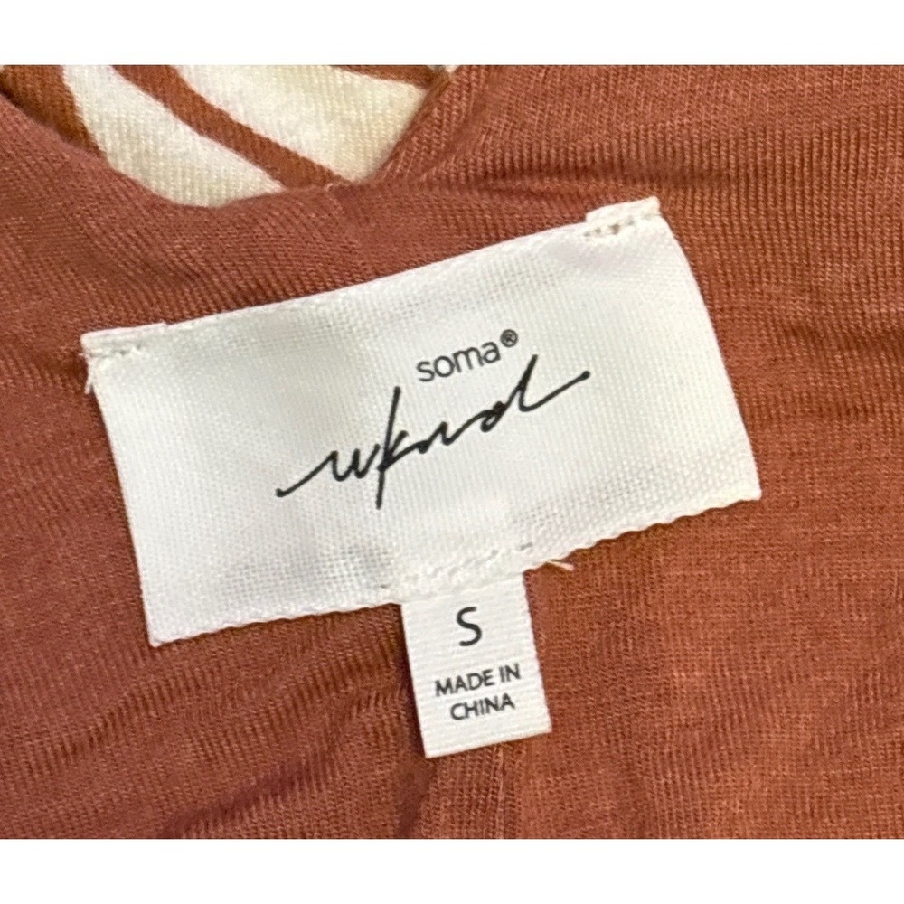 Soma Burnt Orange Palm Leaf Print Sleeveless Dress Built In Bra Flowy Small - Picture 5 of 8